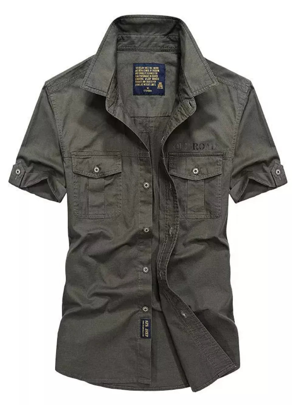 Men S Plus Size Casual Short-sleeve Shirt in Army Green, close-up detail