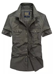 Men S Plus Size Casual Short-sleeve Shirt in Army Green, close-up detail