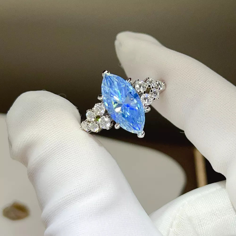 925 Sterling Silver Marquise Solitaire Moissanite Ring, model styling view