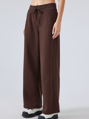 Chocolate relaxed palazzo sweatpants with drawstring waist and wide leg