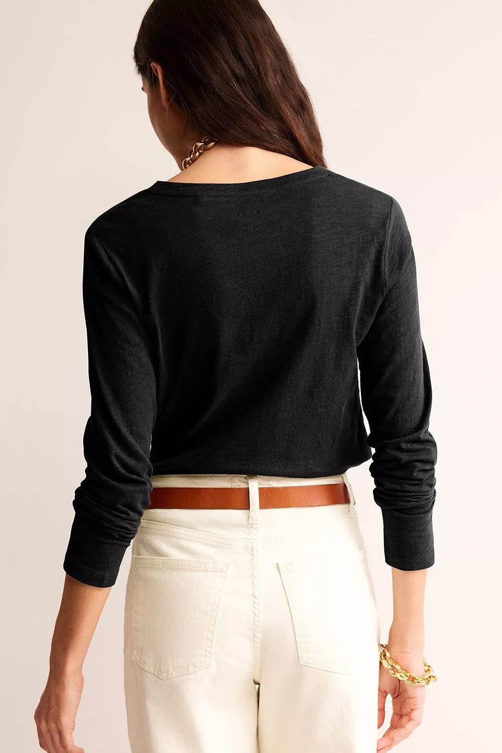 Solid Color V Neck Long Sleeve Top in Black, view 13