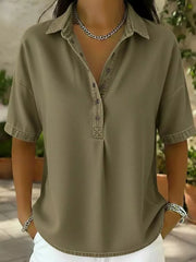 Snap Down Short Sleeve Blouse, fabric detail