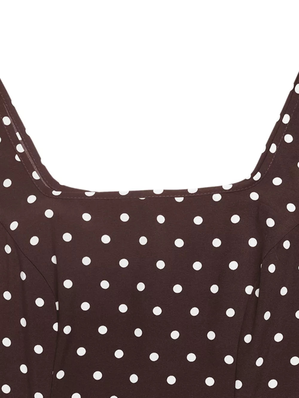 Brown polka dot maxi dress with square neckline detail