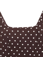 Brown polka dot maxi dress with square neckline detail