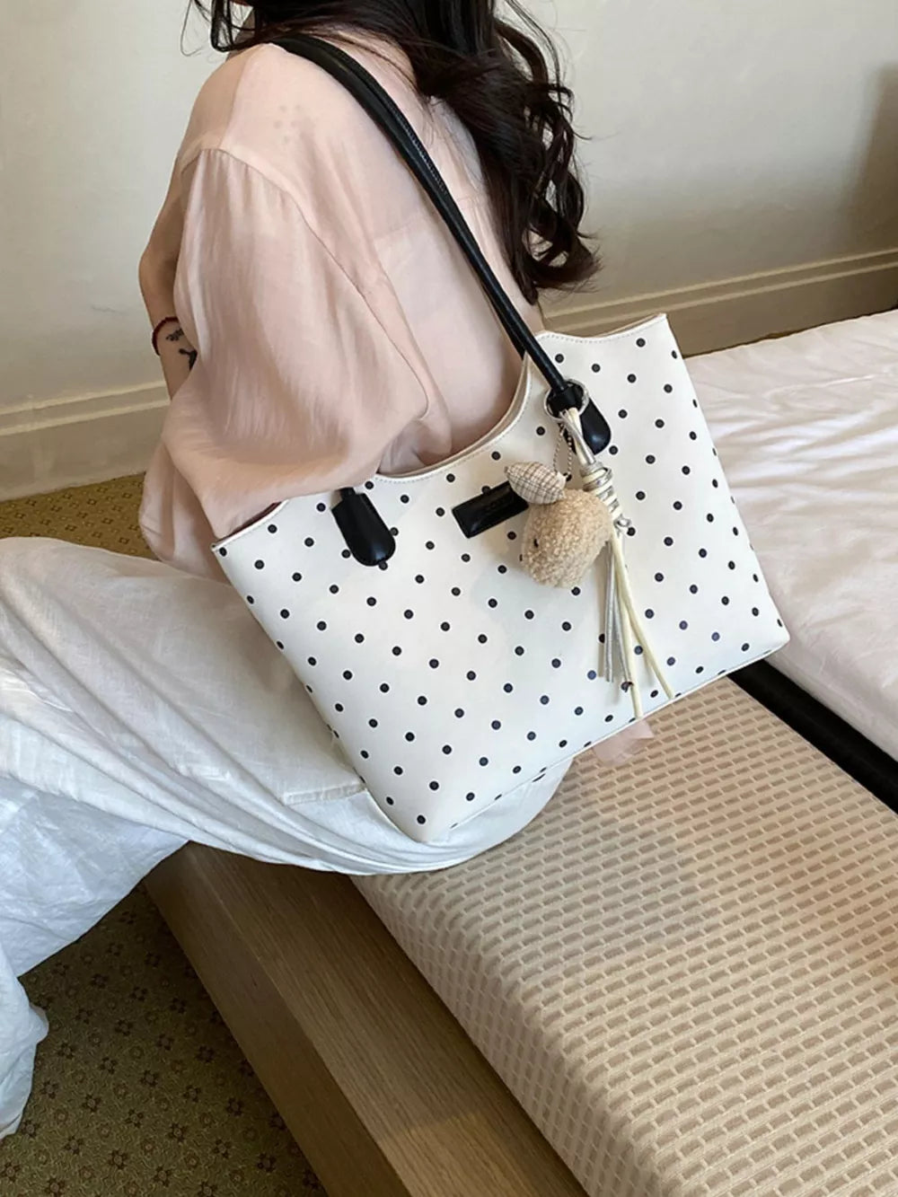 Polka Dot Shoulder Bag in Gray, back view