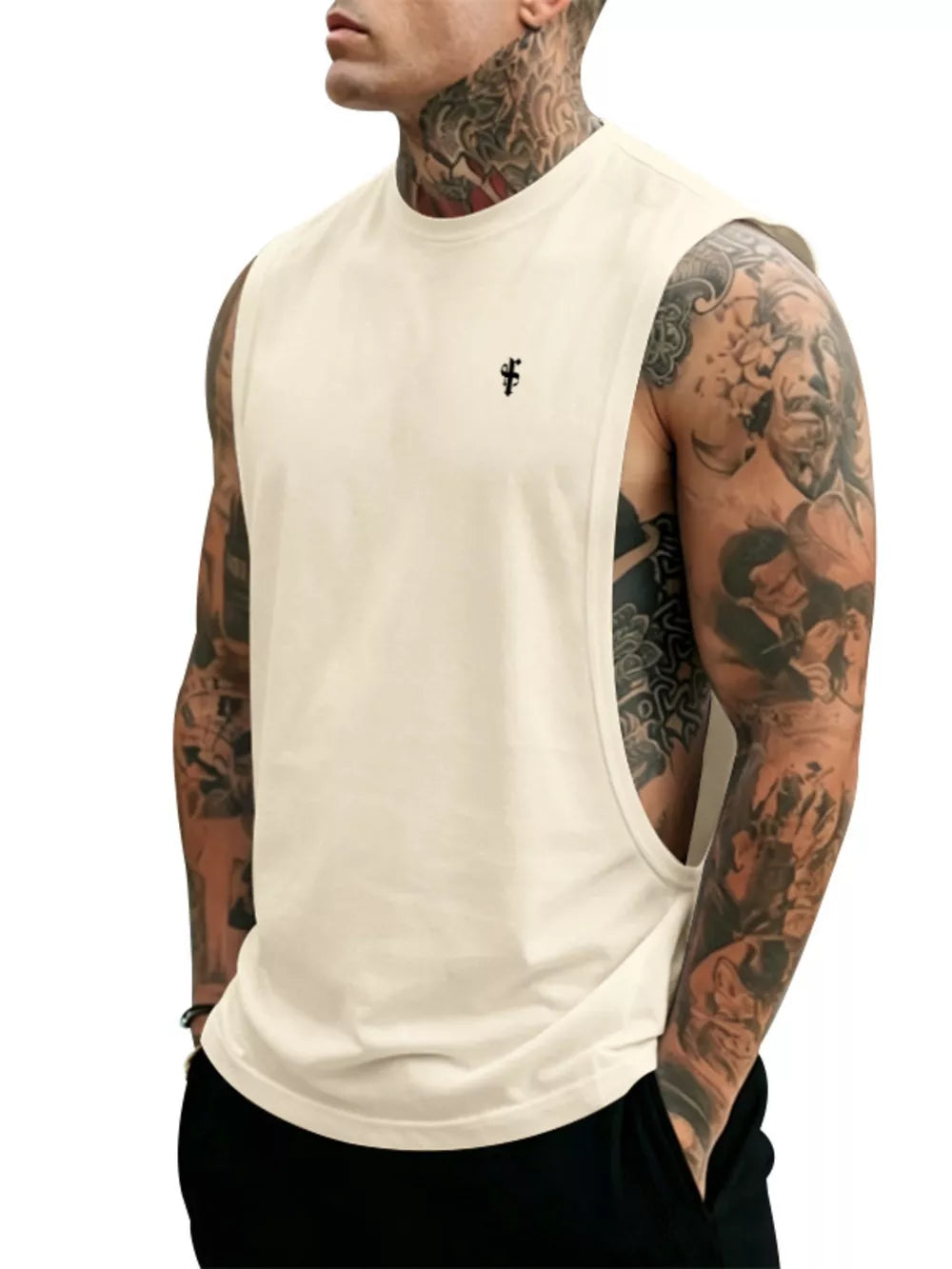 Men's Full Size Round Neck Tank Top Plus Size, model styling view