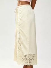 Lace Trim Wide-leg Cropped Pants