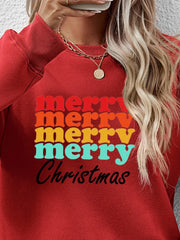 Deep Red crewneck sweatshirt with retro "Merry Christmas" graphic.
