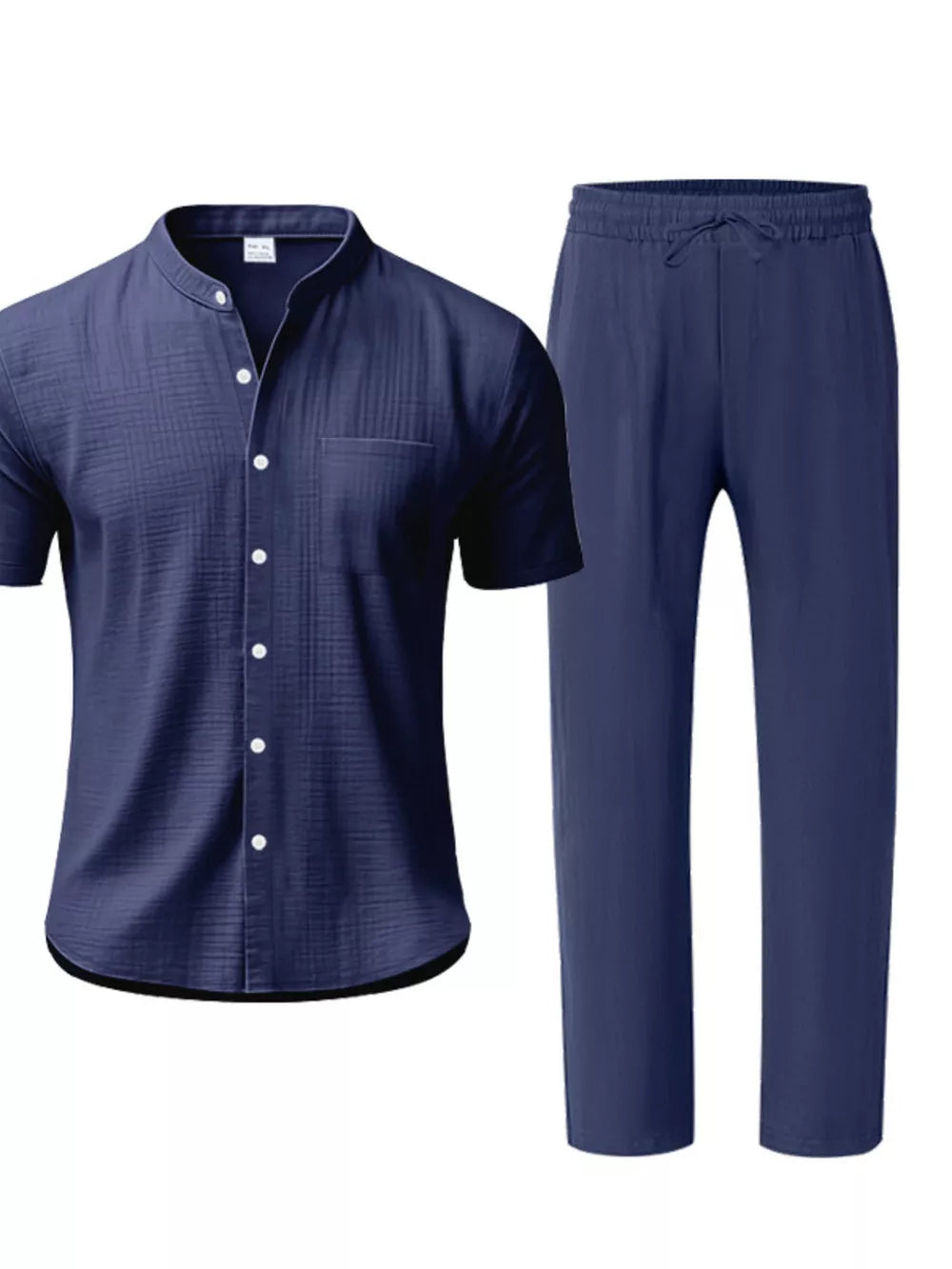 Men's Casual Button-up Short Sleeve Shirt And Pants Set, front view