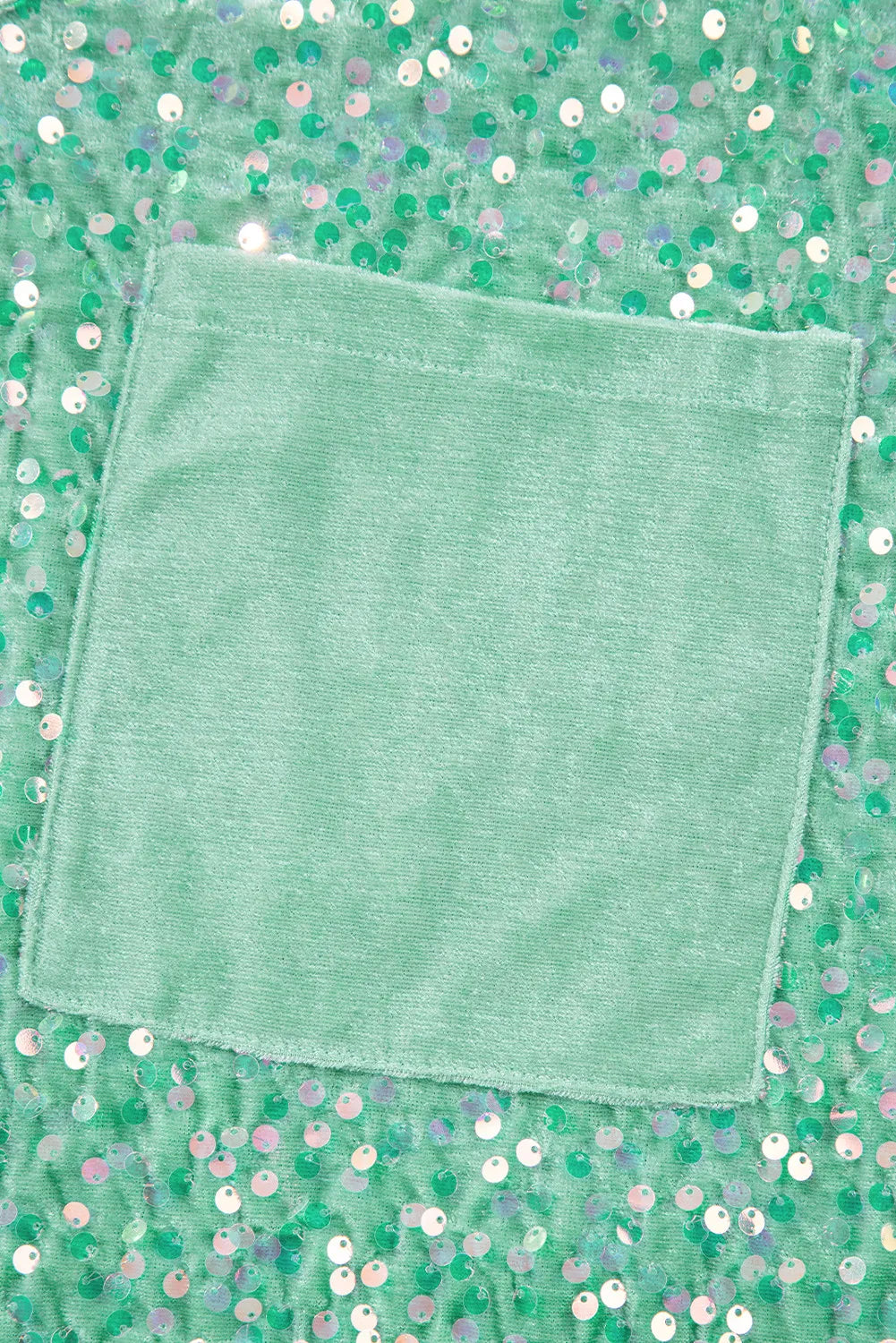 Sequin embellished dolman sleeve top in gum leaf green with a velvet pocket detail.