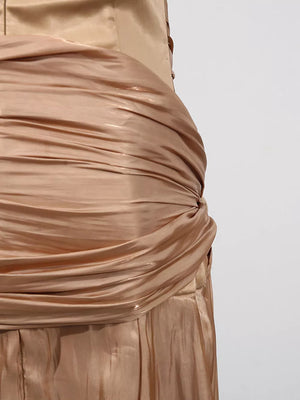 Halter Neck Ruched Maxi Dress in Champagne, view 11