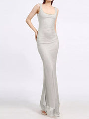 Sleek Sequin Backless Maxi Dress