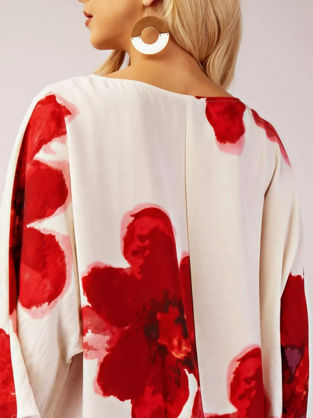 Floral Print Round Neck Dress in Blue, model styling view