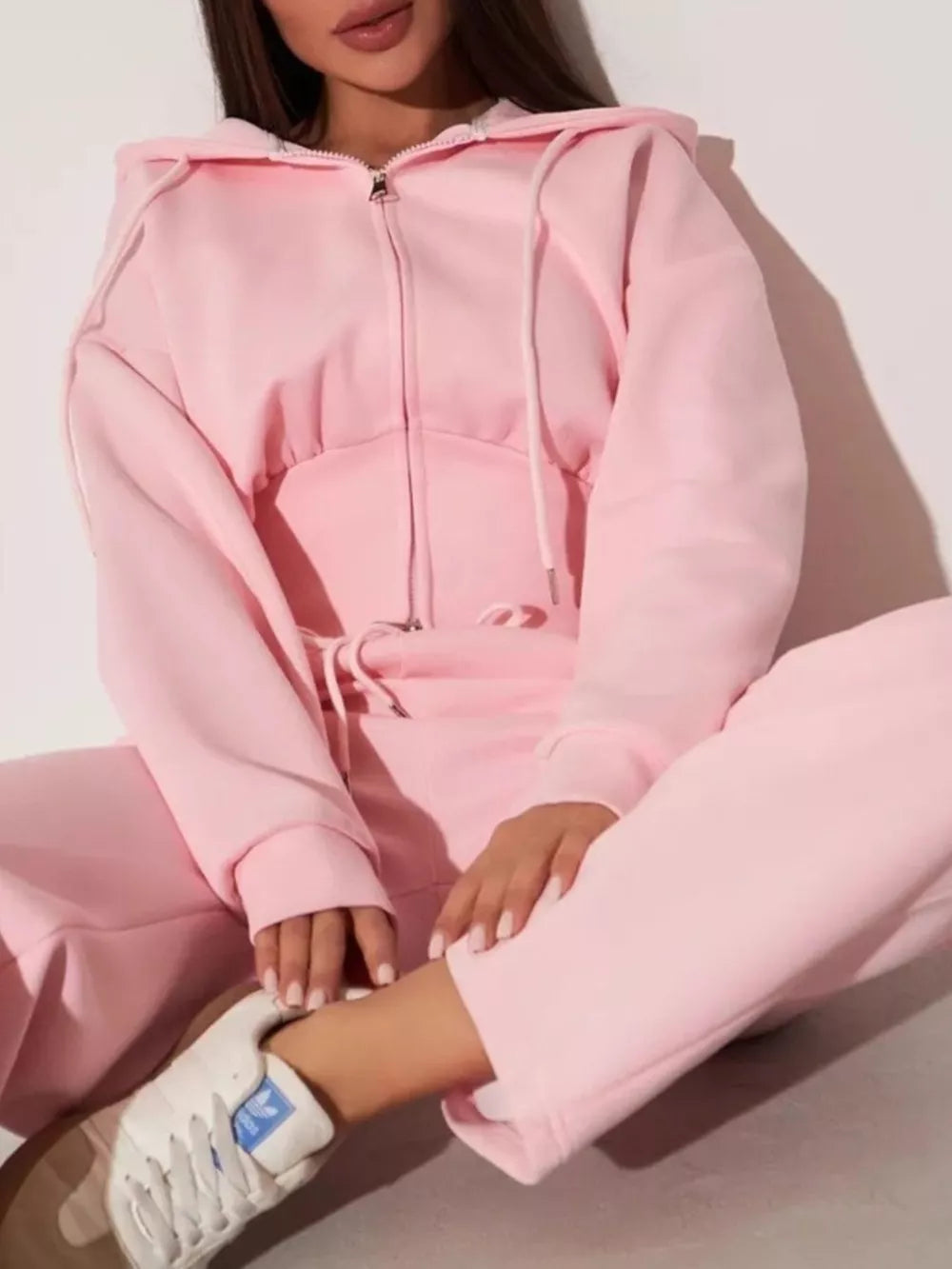 Zip-up Hoodie And Wide-leg Pants Set, fit detail