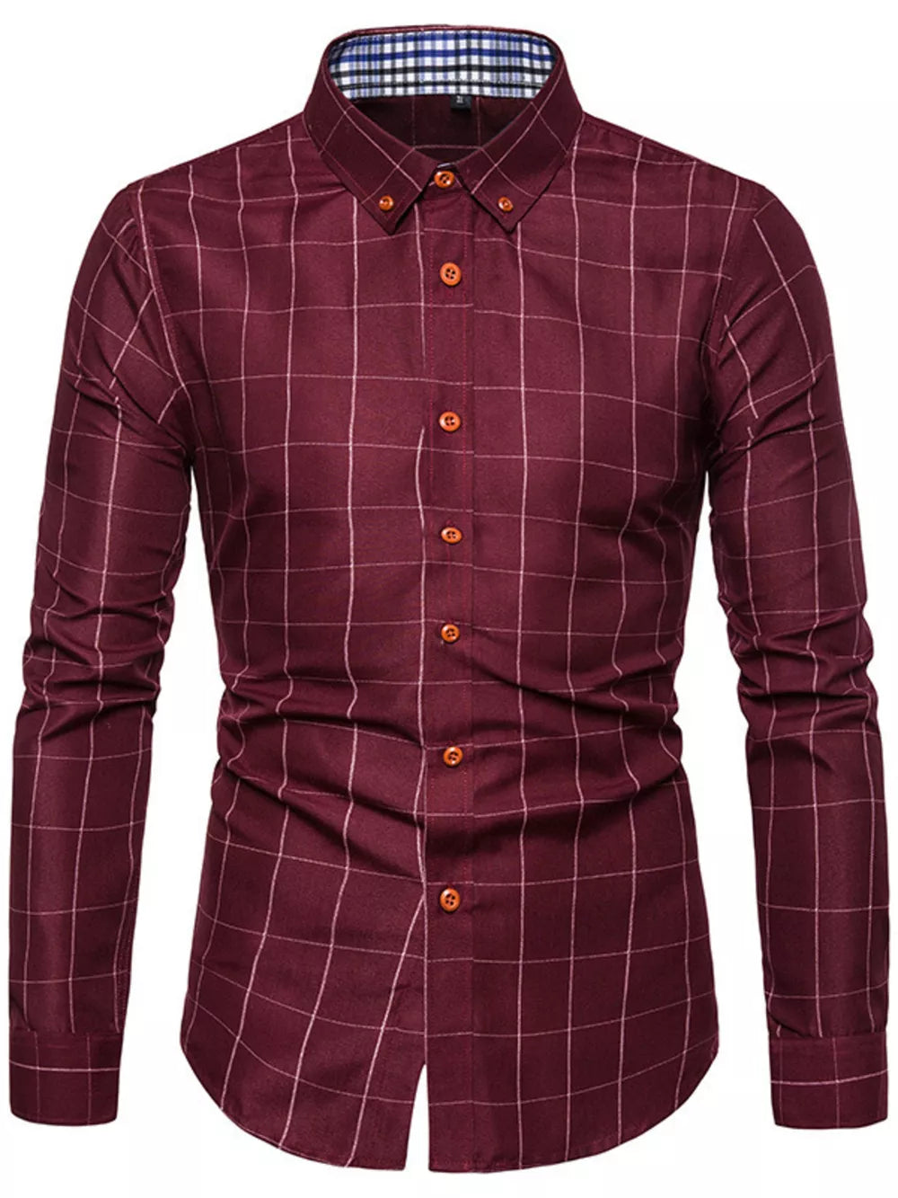 Men's Plus Size Classic Plaid Button-down Shirt, back view