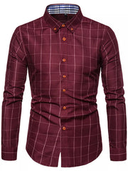 Men's Plus Size Classic Plaid Button-down Shirt, back view