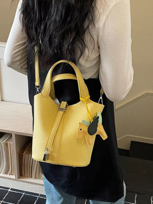 Adjustable Strap Bucket Bag in Gold, back view