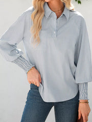 Effortlessly Chic Smocked Cuff Button Shirt