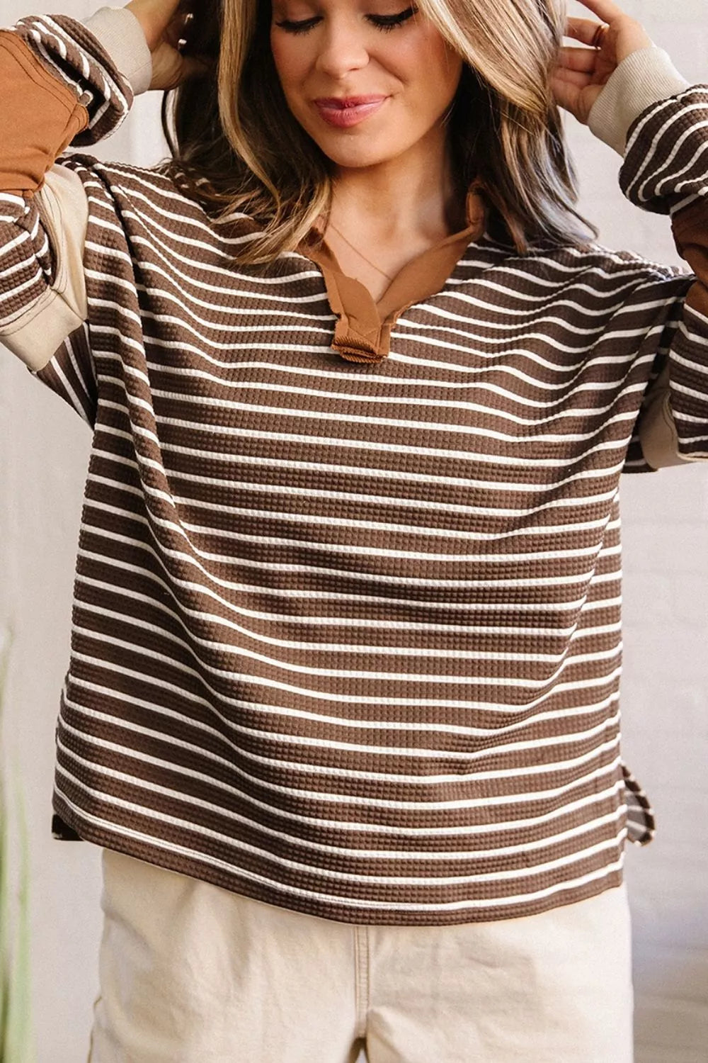 Knit Long-sleeve Top in Coffee Brown, back view