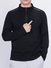 Black quarter-zip active t-shirt for men with reflective shoulder detail