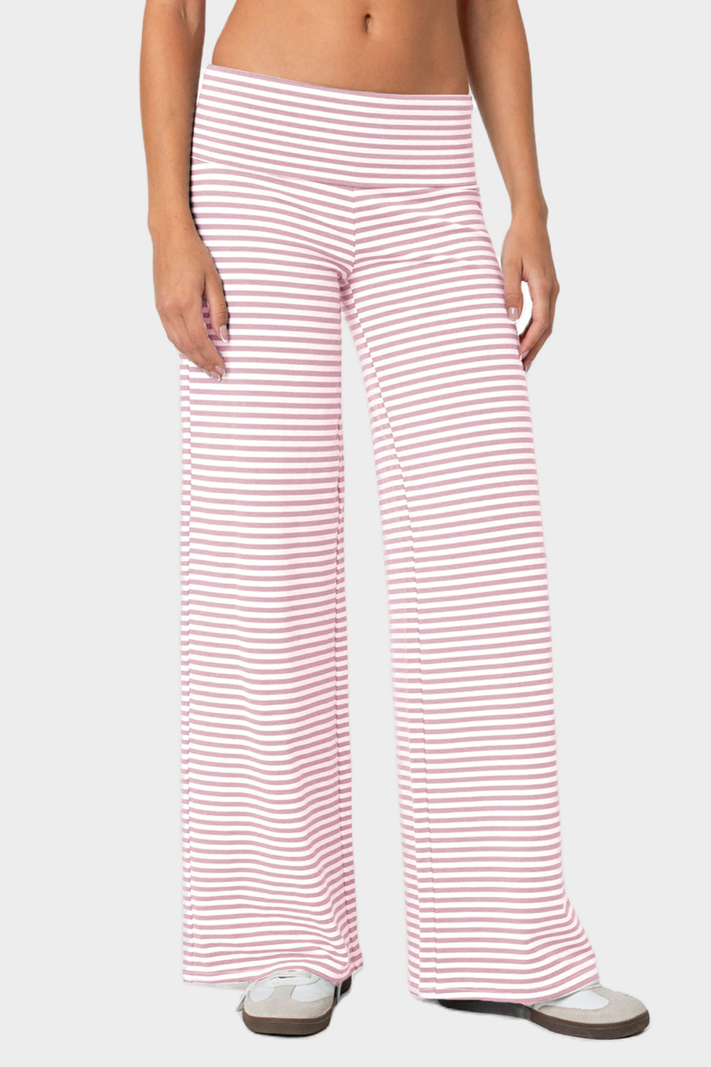 Coastal Stripe Palazzo Pants in blush pink and white stripes, wide leg, high rise