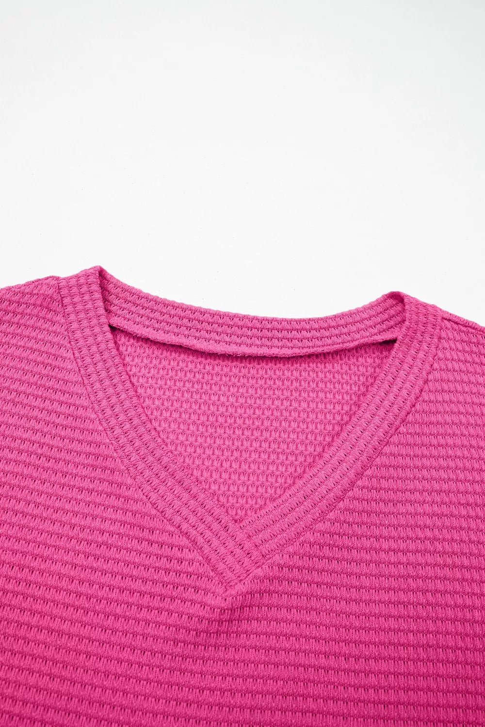 Hot Pink waffle knit V-neck t-shirt with textured fabric detail