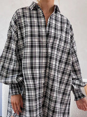 Black and white plaid shirting jacket with ribbed cuffs