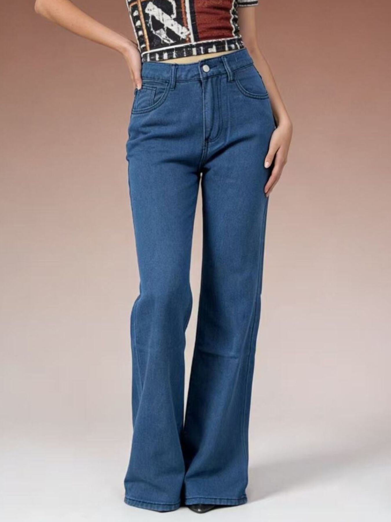 Light blue maternity jeans with high waist and wide leg