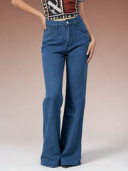 Light blue maternity jeans with high waist and wide leg