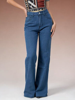Light blue maternity jeans with high waist and wide leg