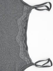 Grey bodycon mini dress with lace trim detail and thin straps