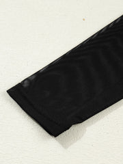 Black sheer mesh maternity shirt sleeve detail with clean hem