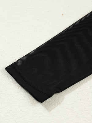Black sheer mesh maternity shirt sleeve detail with clean hem