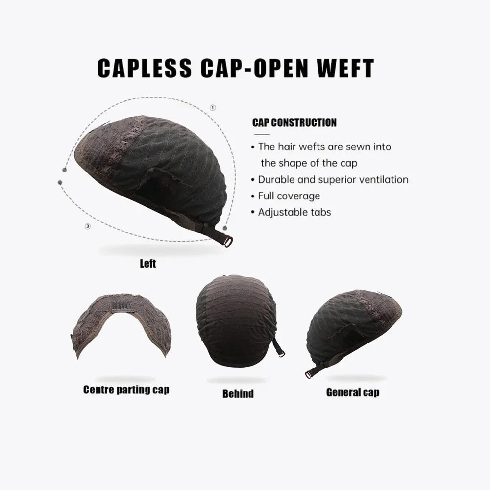 Blunt-cut bob wig cap construction details: open weft, adjustable tabs, full coverage, ventilation.