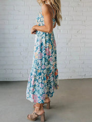 Floral Smocked Midi Dress With Ruffled Hem