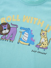 Boys' underwear set with playful animal graphics on light blue cotton.