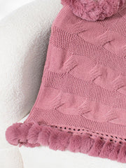 Dusty Pink cable knit poncho with faux fur trim and cable detail