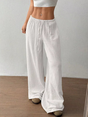 Wide-leg Drawstring Cotton Pants, model styling view