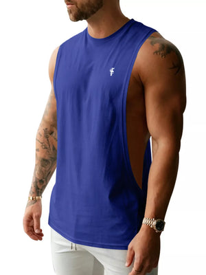 Men's Full Size Round Neck Tank Top Plus Size in Apricot, fit detail