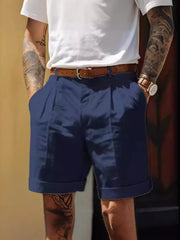 Men's Classic Pleated Full Size Shorts Plus Size in Black, front view