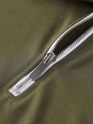 Moss zip-front polo with silver zipper detail
