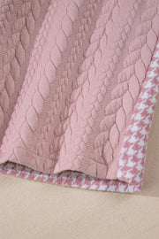 Dusty pink quilted shacket with houndstooth trim detail