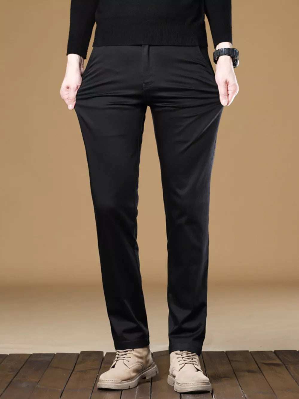 Men's Stretch Fit Casual Pants in Dark Gray, front view