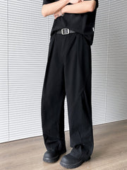 Men's black wide leg sweatpants with belt loops and pockets.