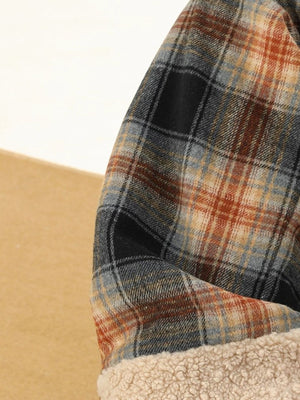 Men's plus-size sweatpants in plaid pattern with sherpa trim