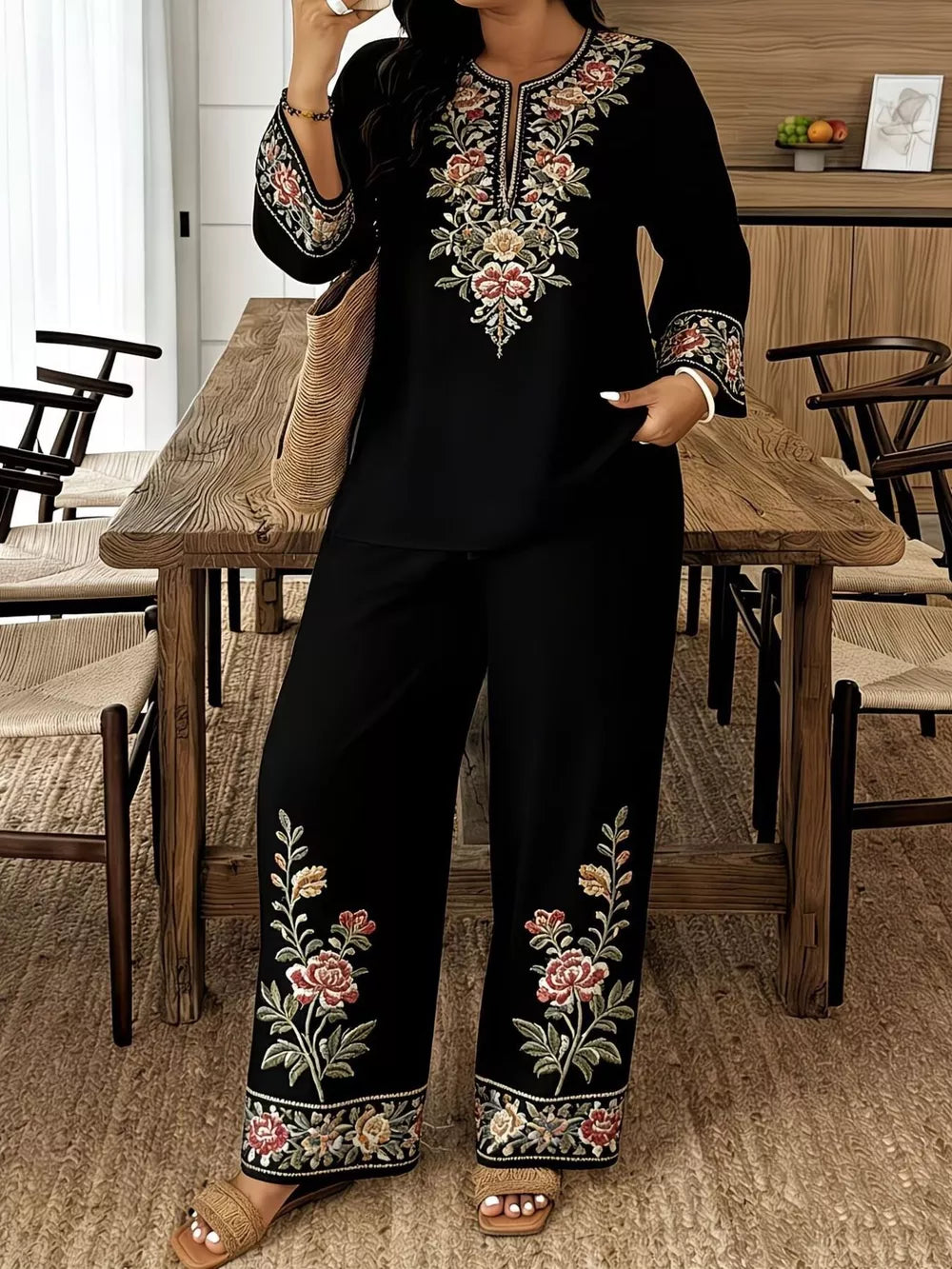 Embroidered Plus-size Two-piece Ensemble