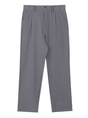 Men's grey relaxed fit sweatpants with pleats and button closure