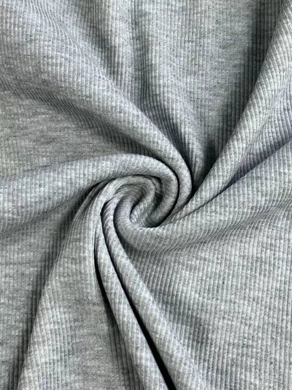 Gray ribbed t-shirt fabric with a soft texture.