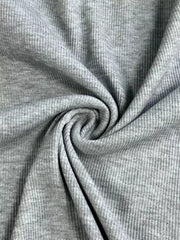 Gray ribbed t-shirt fabric with a soft texture.