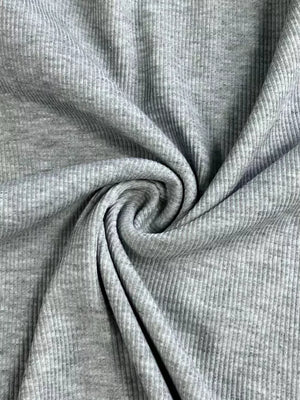 Gray ribbed t-shirt fabric with a soft texture.